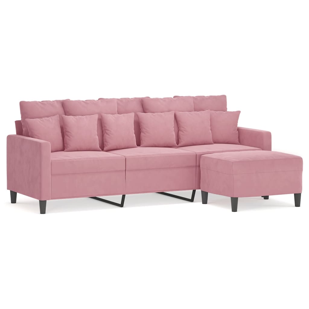 Driezitsbank Met Voetenbank 180 Cm Fluweel Roze
