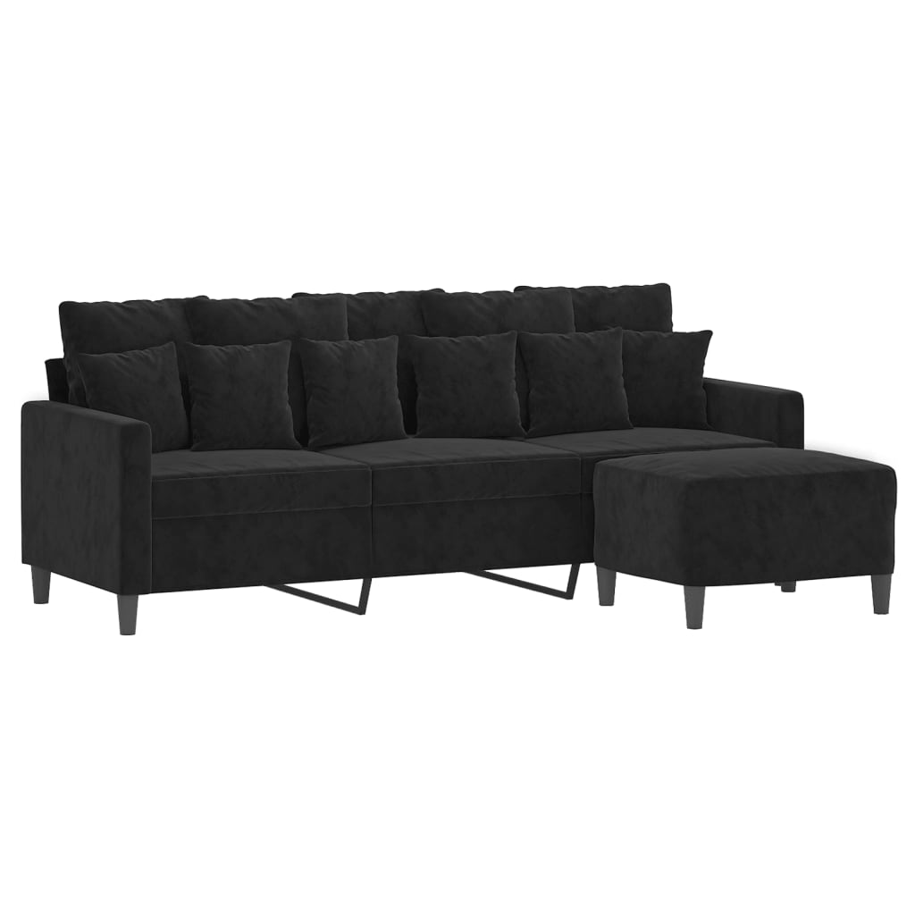 Driezitsbank met voetenbank 180 cm fluweel zwart