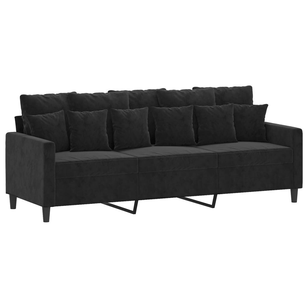 Driezitsbank met voetenbank 180 cm fluweel zwart