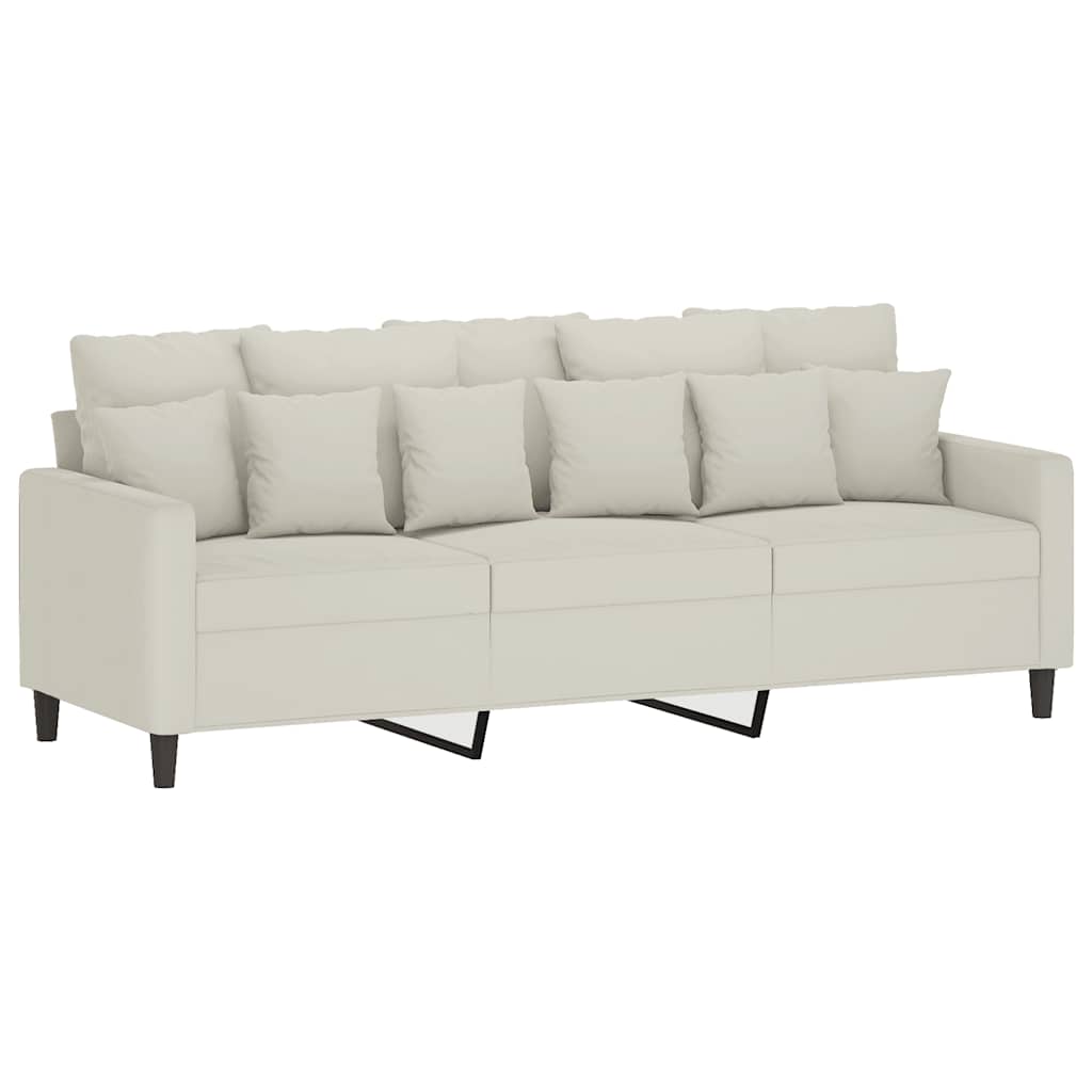Driezitsbank met voetenbank 180 cm fluweel crèmekleurig