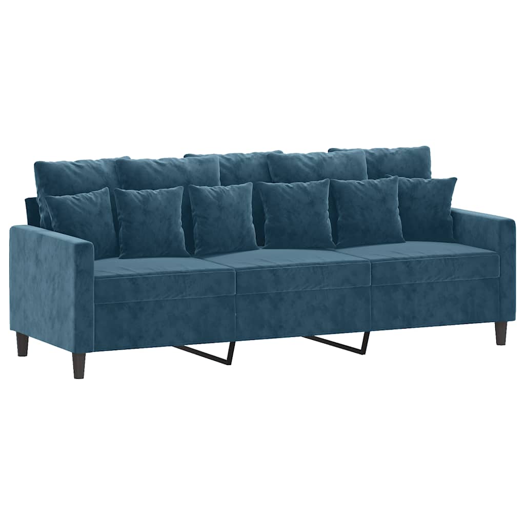 Driezitsbank met voetenbank 180 cm fluweel blauw