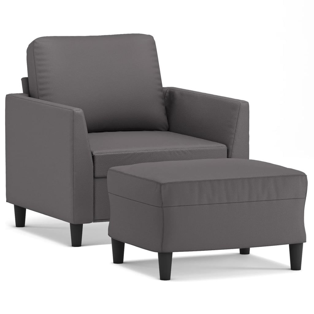 Fauteuil met voetenbank 60 cm kunstleer grijs