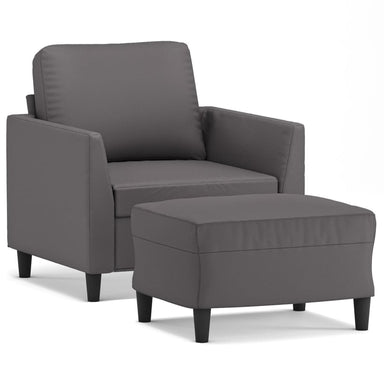 Fauteuil met voetenbank 60 cm kunstleer grijs