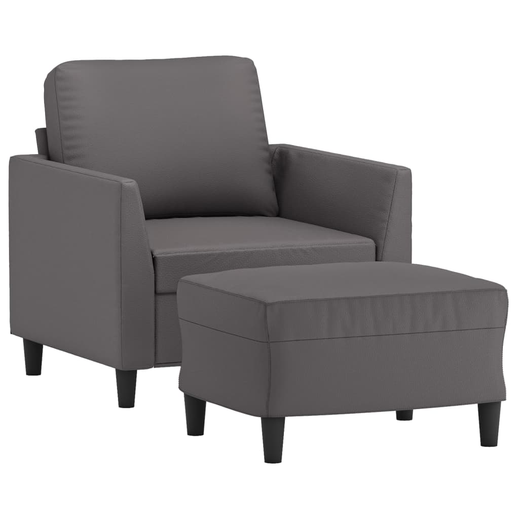 Fauteuil met voetenbank 60 cm kunstleer grijs
