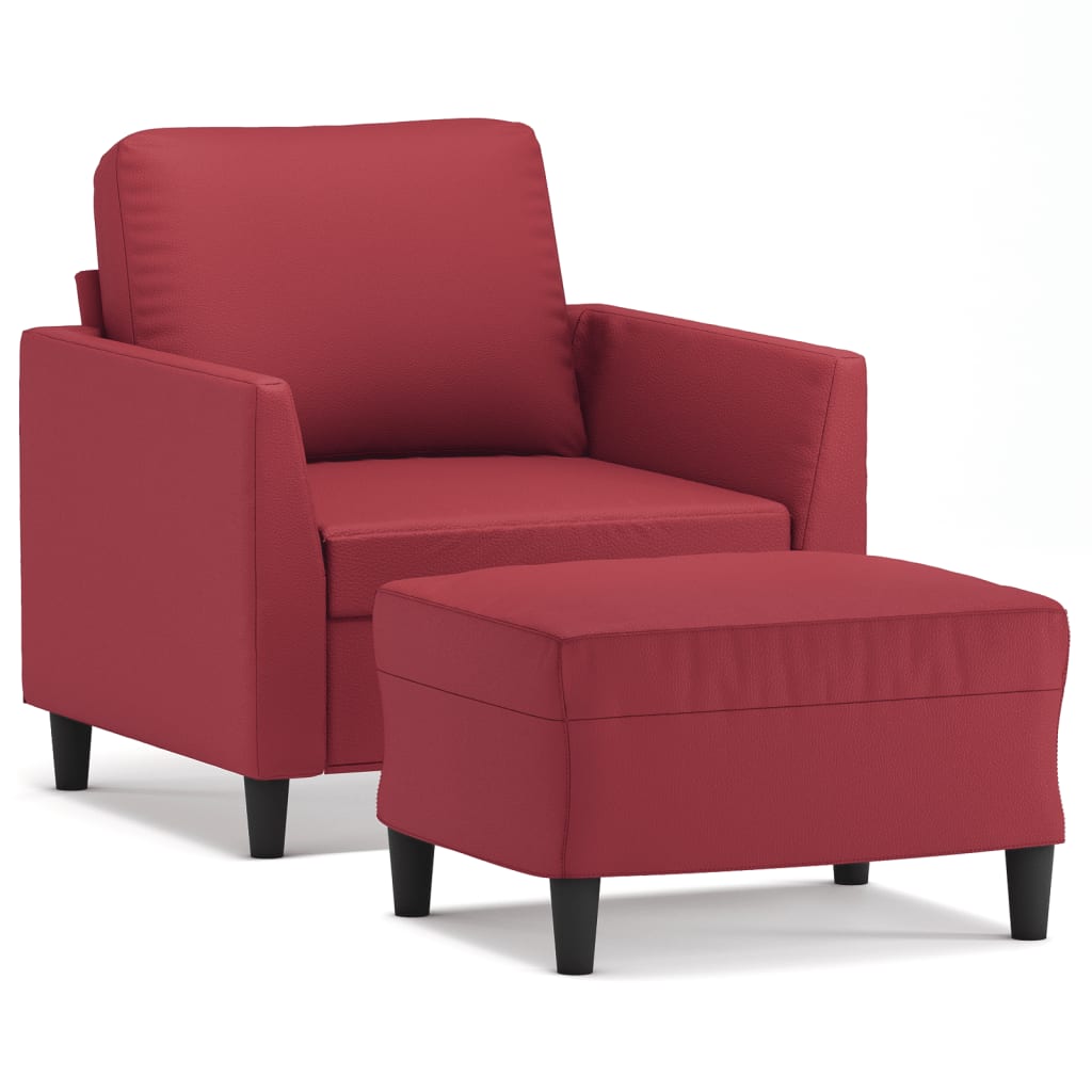 Fauteuil met voetenbank 60 cm kunstleer wijnrood