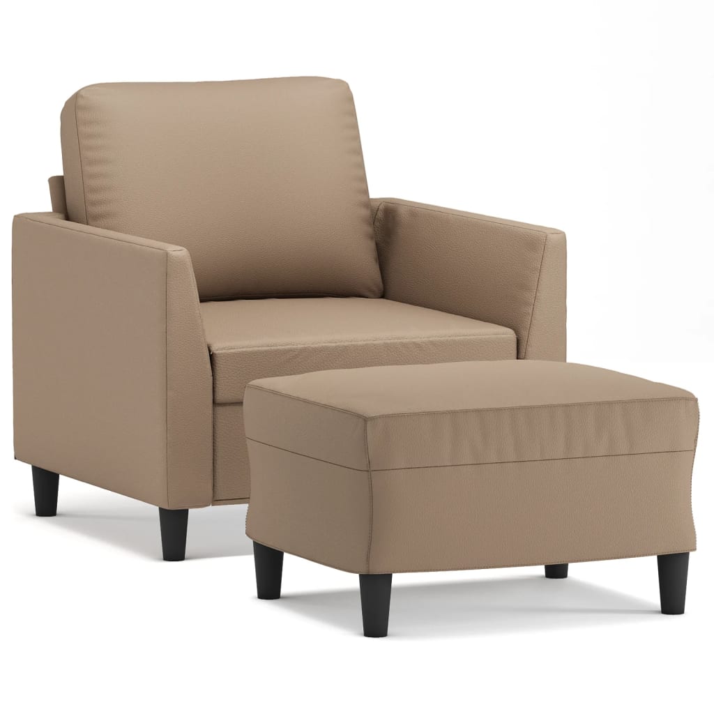 Fauteuil met voetenbank 60 cm kunstleer cappuccinokleurig