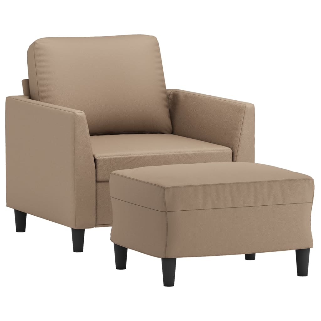 Fauteuil met voetenbank 60 cm kunstleer cappuccinokleurig