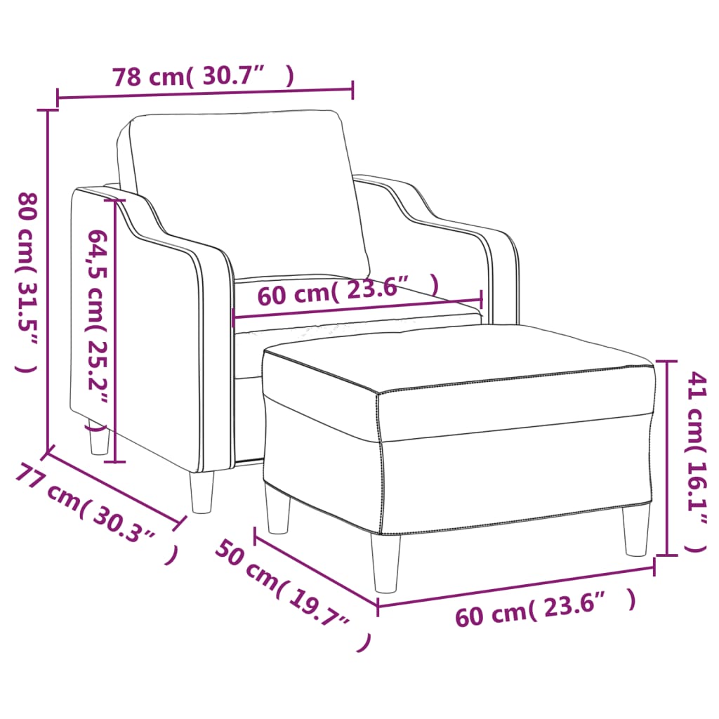 Fauteuil met voetenbank 60 cm stof taupe