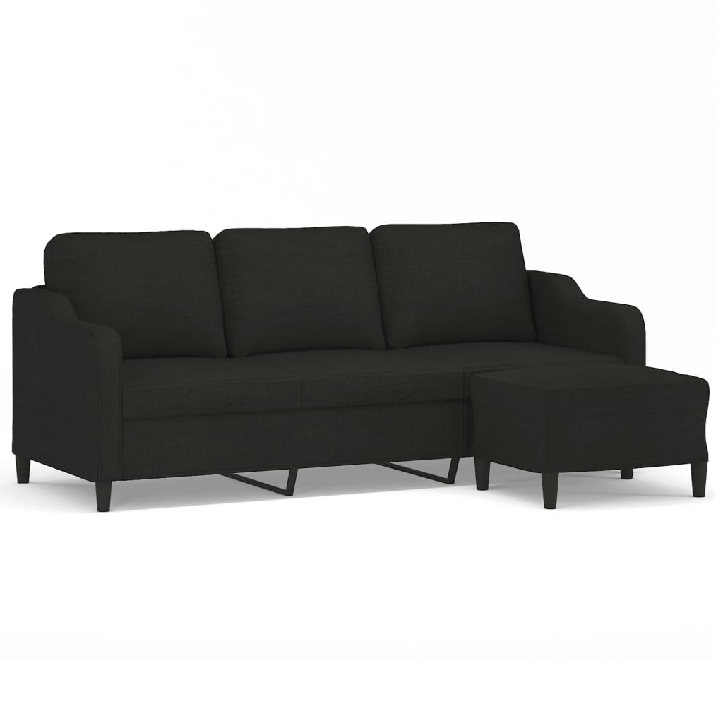 Driezitsbank met voetenbank 180 cm stof zwart