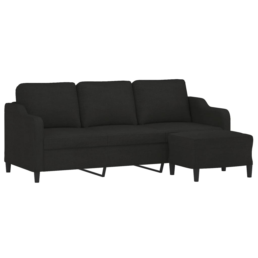Driezitsbank met voetenbank 180 cm stof zwart