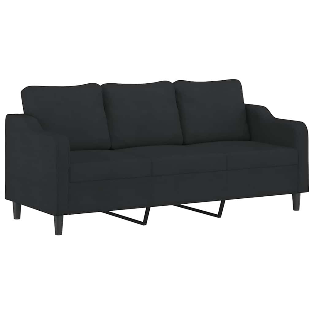 Driezitsbank met voetenbank 180 cm stof zwart