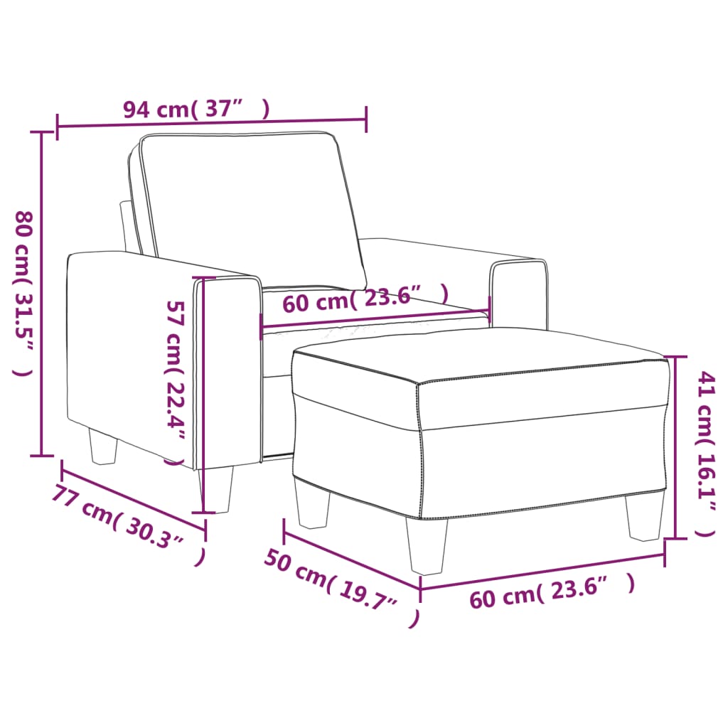 Fauteuil met voetenbank 60 cm stof bruin