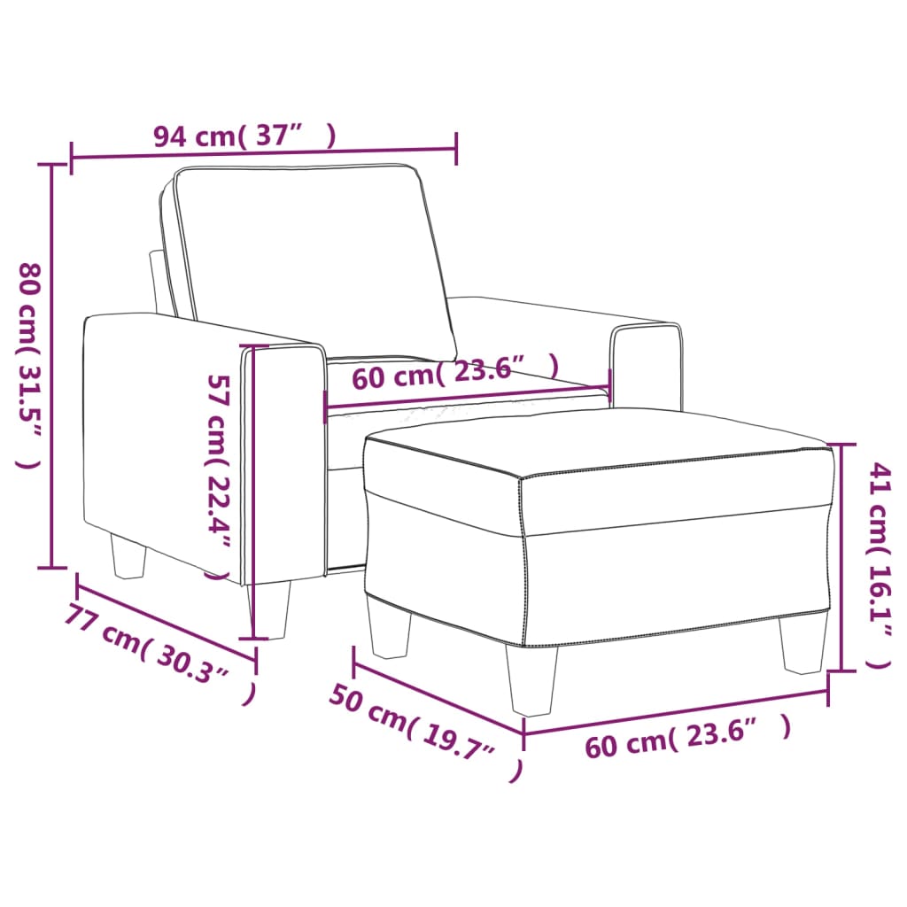 Fauteuil met voetenbank 60 cm stof wijnrood