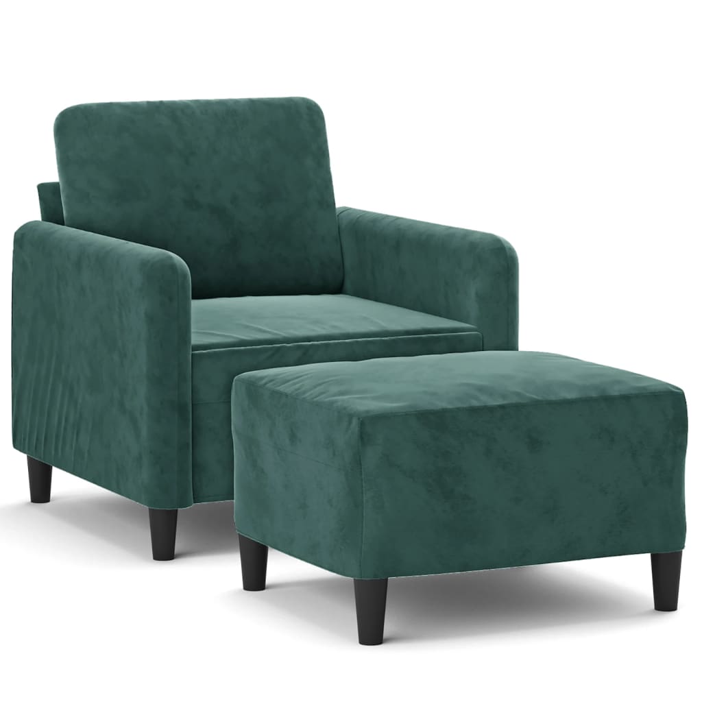 Fauteuil met voetenbank 60 cm fluweel donkergroen