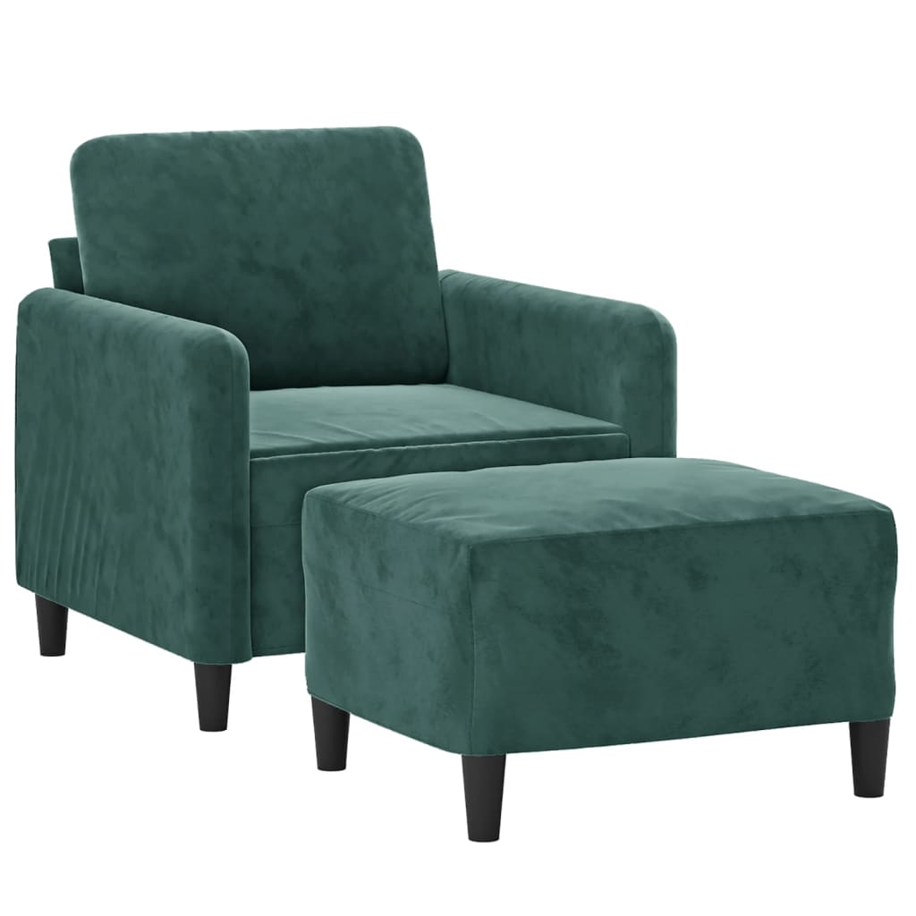 Fauteuil met voetenbank 60 cm fluweel donkergroen