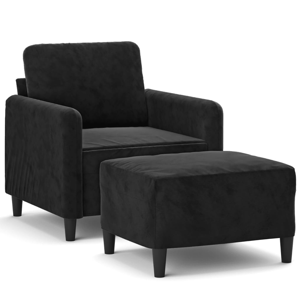 Fauteuil met voetenbank 60 cm fluweel zwart
