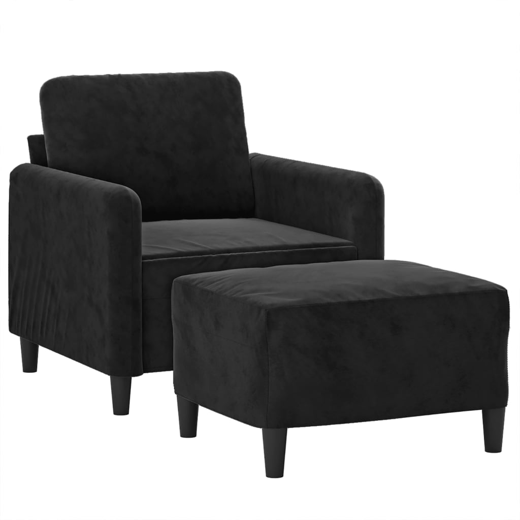 Fauteuil met voetenbank 60 cm fluweel zwart