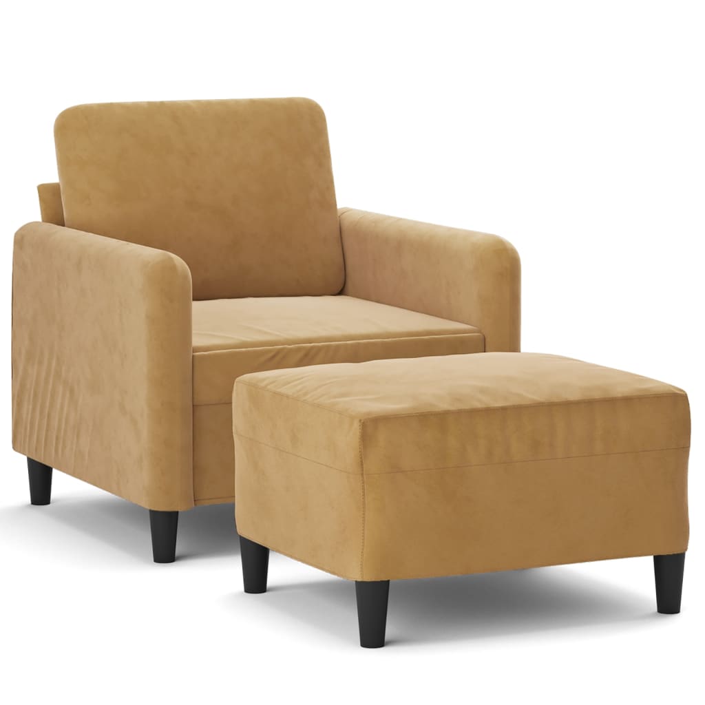 Fauteuil met voetenbank 60 cm fluweel bruin