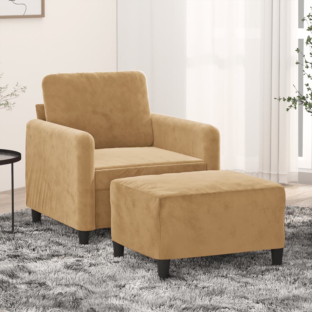 Fauteuil met voetenbank 60 cm fluweel bruin