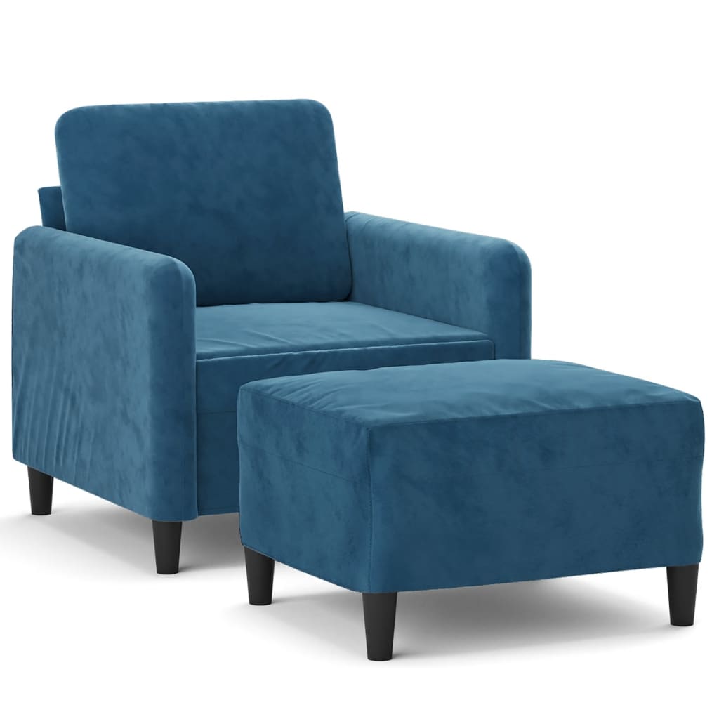 Fauteuil met voetenbank 60 cm fluweel blauw