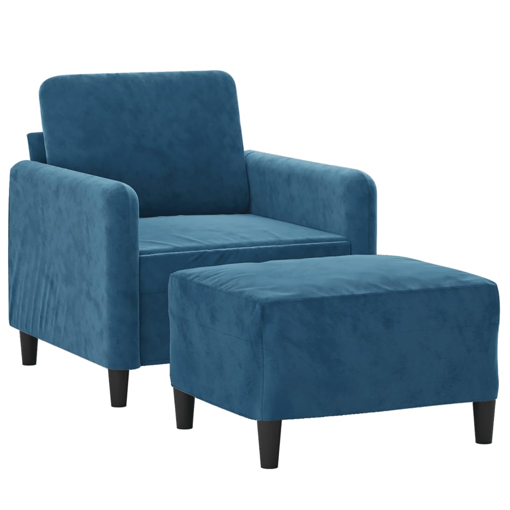 Fauteuil met voetenbank 60 cm fluweel blauw