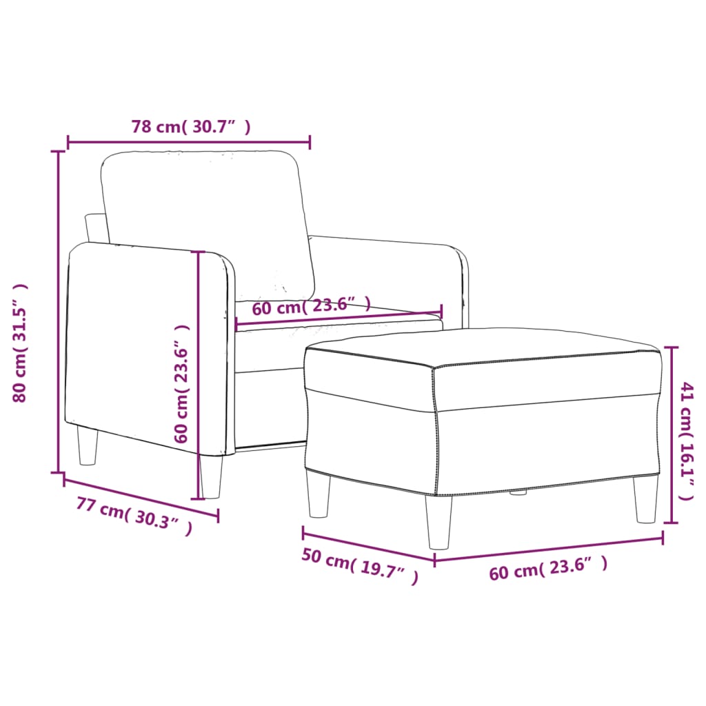 Fauteuil met voetenbank 60 cm fluweel blauw