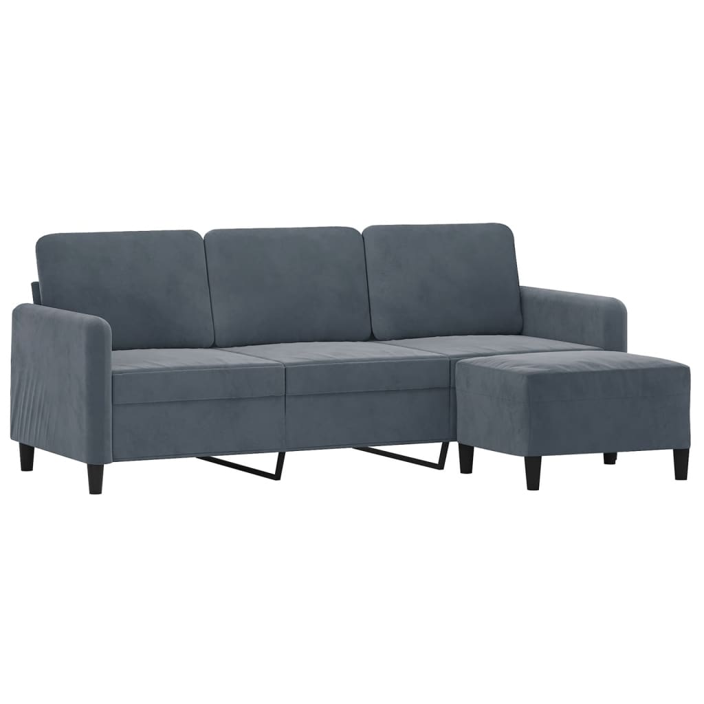 Driezitsbank met voetenbank 180 cm fluweel donkergrijs