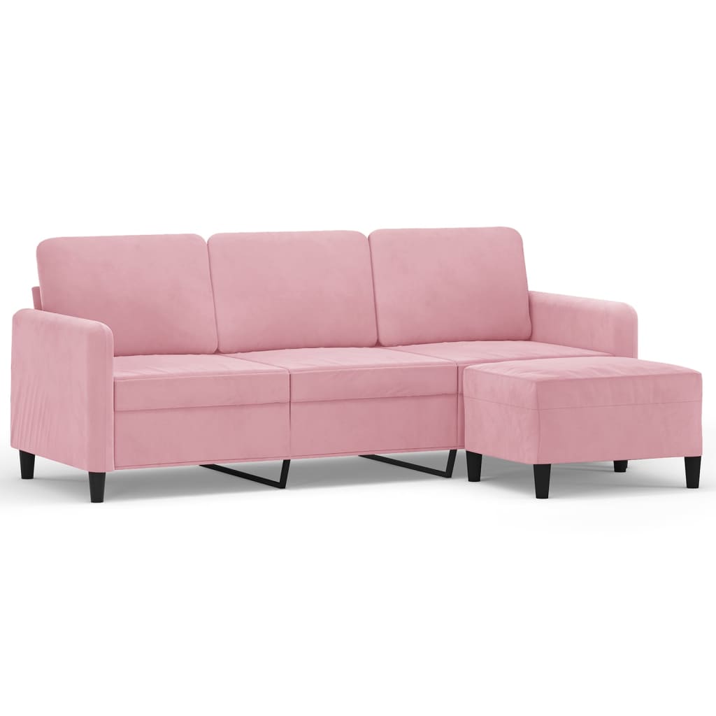 Driezitsbank met voetenbank 180 cm fluweel roze