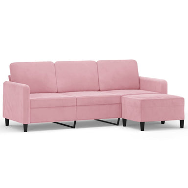 Driezitsbank met voetenbank 180 cm fluweel roze