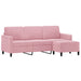 Driezitsbank met voetenbank 180 cm fluweel roze