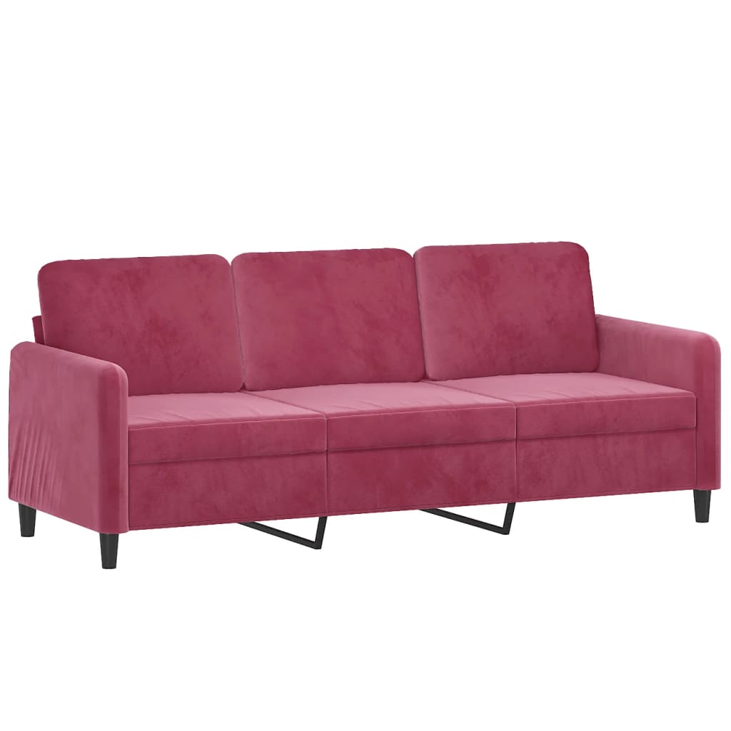 Driezitsbank Met Voetenbank 180 Cm Fluweel Wijnrood