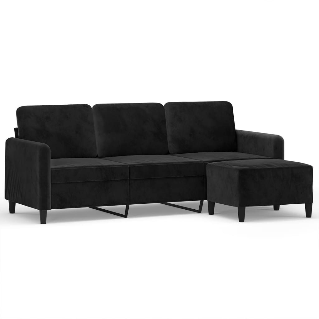 Driezitsbank met voetenbank 180 cm fluweel zwart
