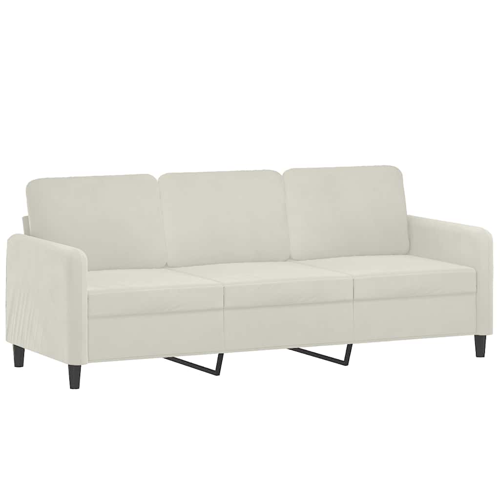 Driezitsbank met voetenbank 180 cm fluweel crèmekleurig