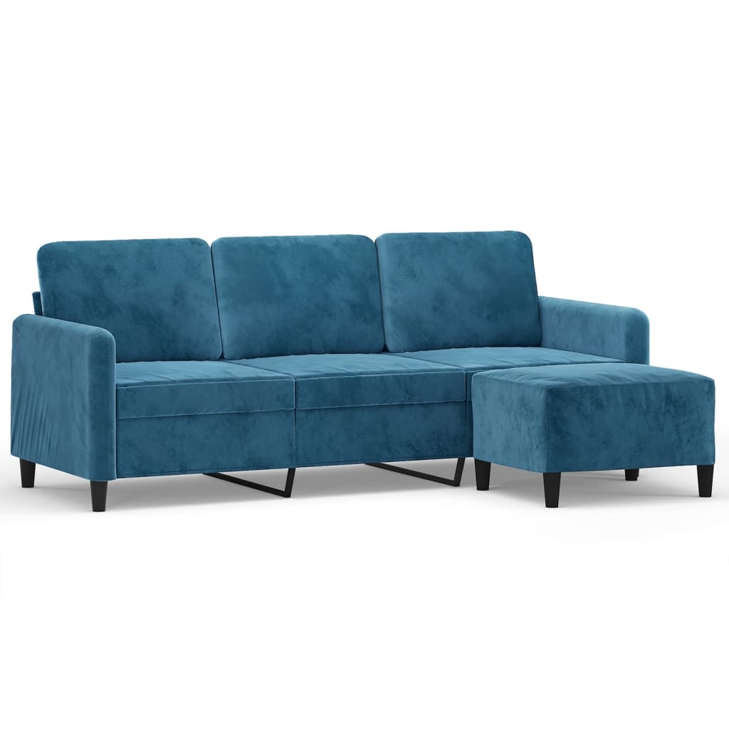 Driezitsbank Met Voetenbank 180 Cm Fluweel Blauw