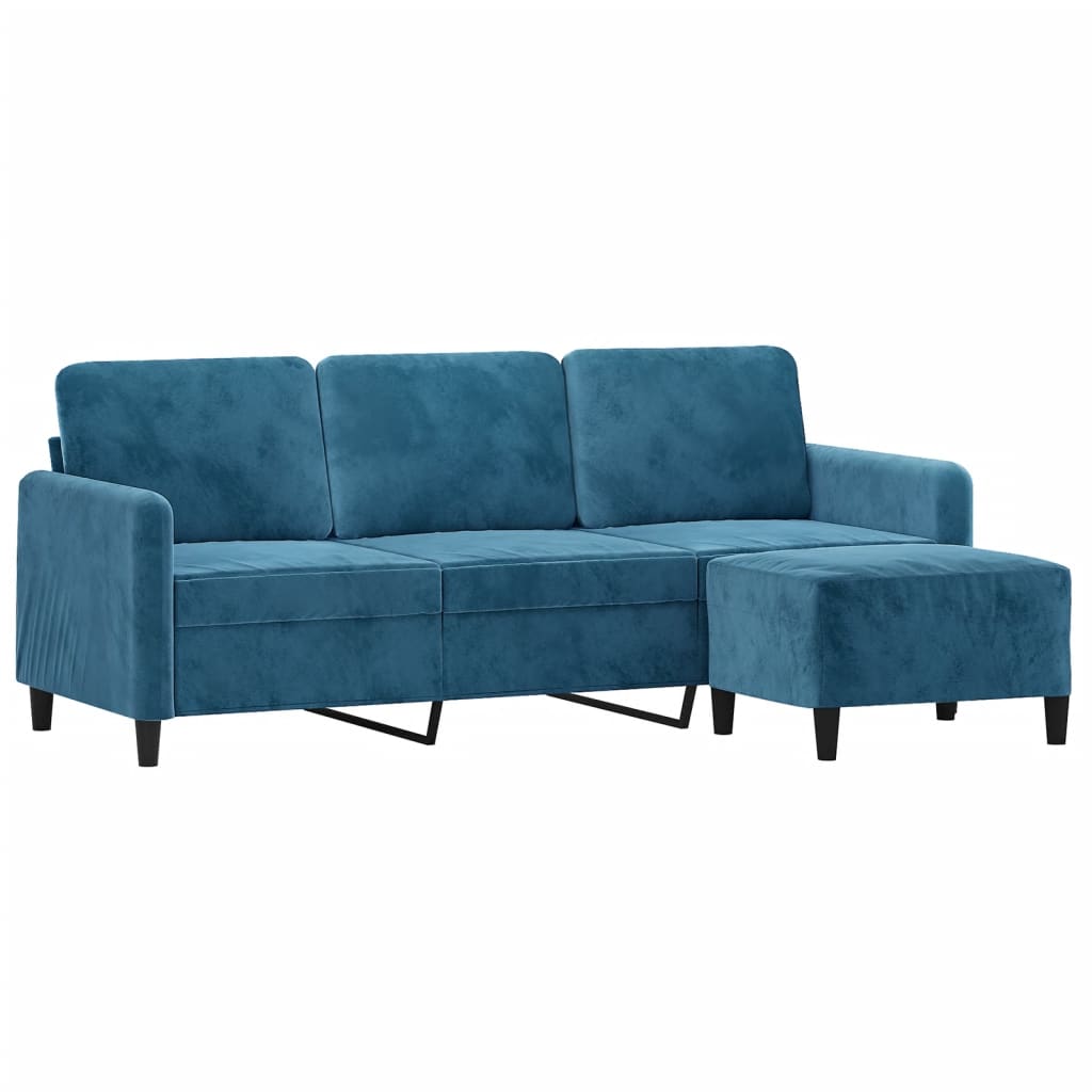 Driezitsbank Met Voetenbank 180 Cm Fluweel Blauw