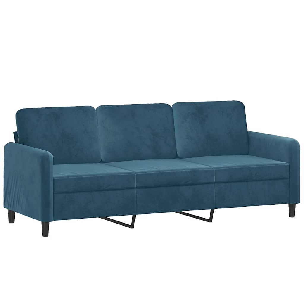 Driezitsbank Met Voetenbank 180 Cm Fluweel Blauw