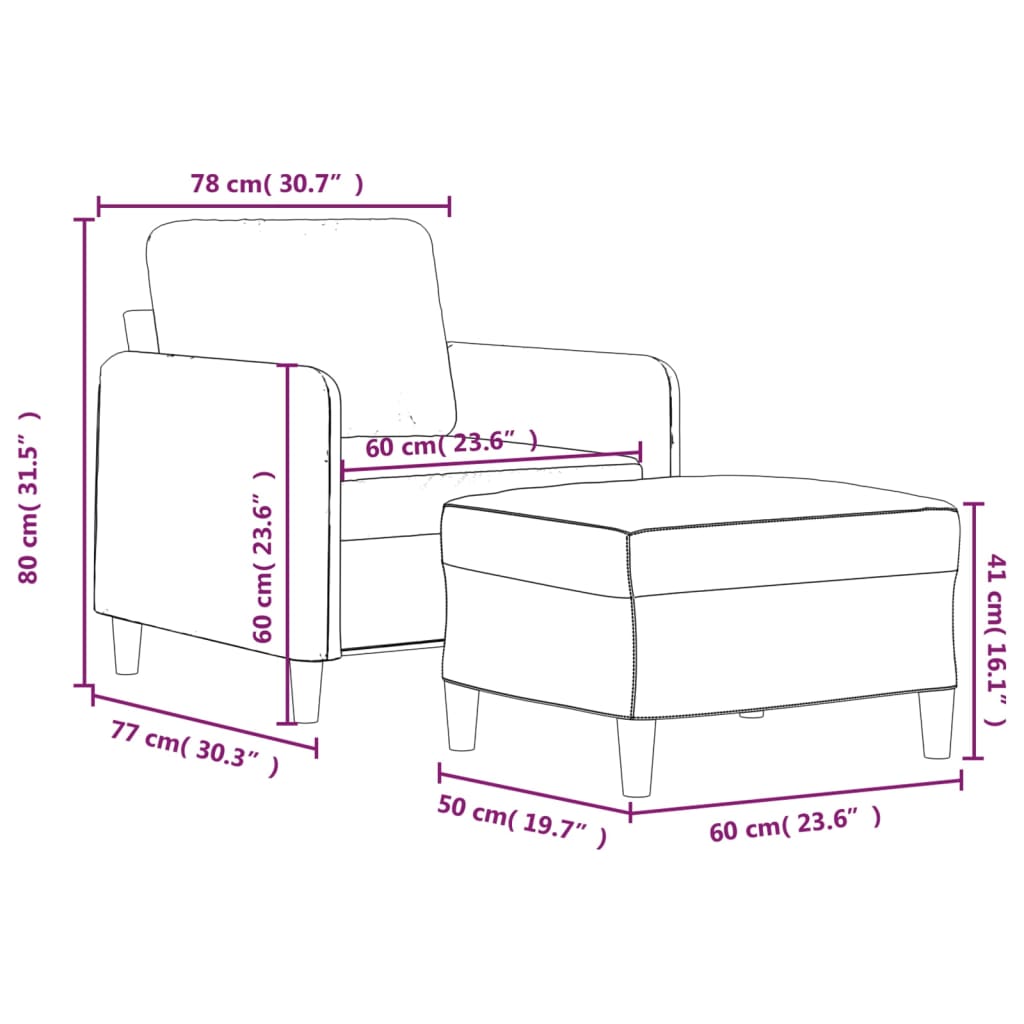Fauteuil met voetenbank 60 cm stof donkergrijs
