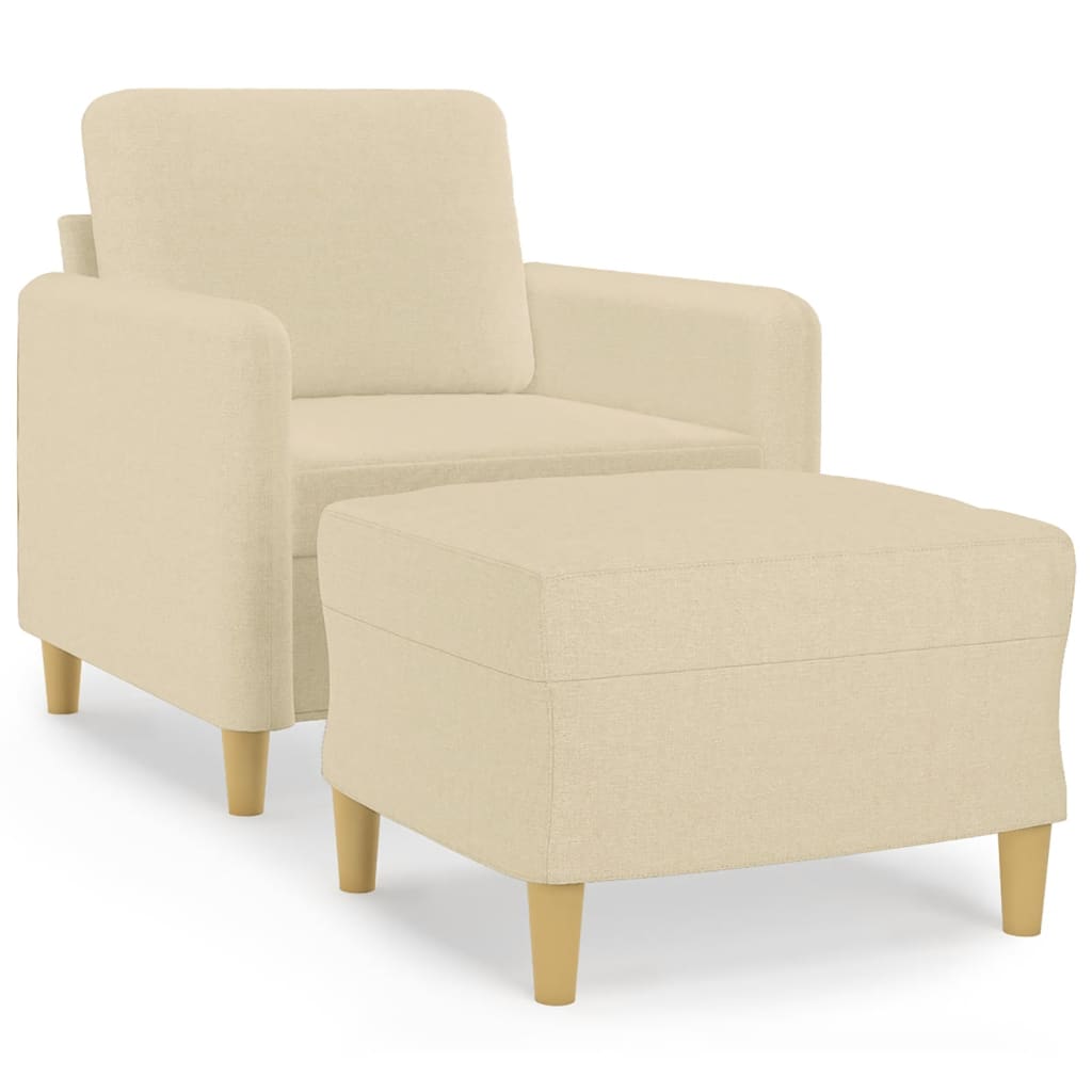 Fauteuil met voetenbank 60 cm stof crèmekleurig