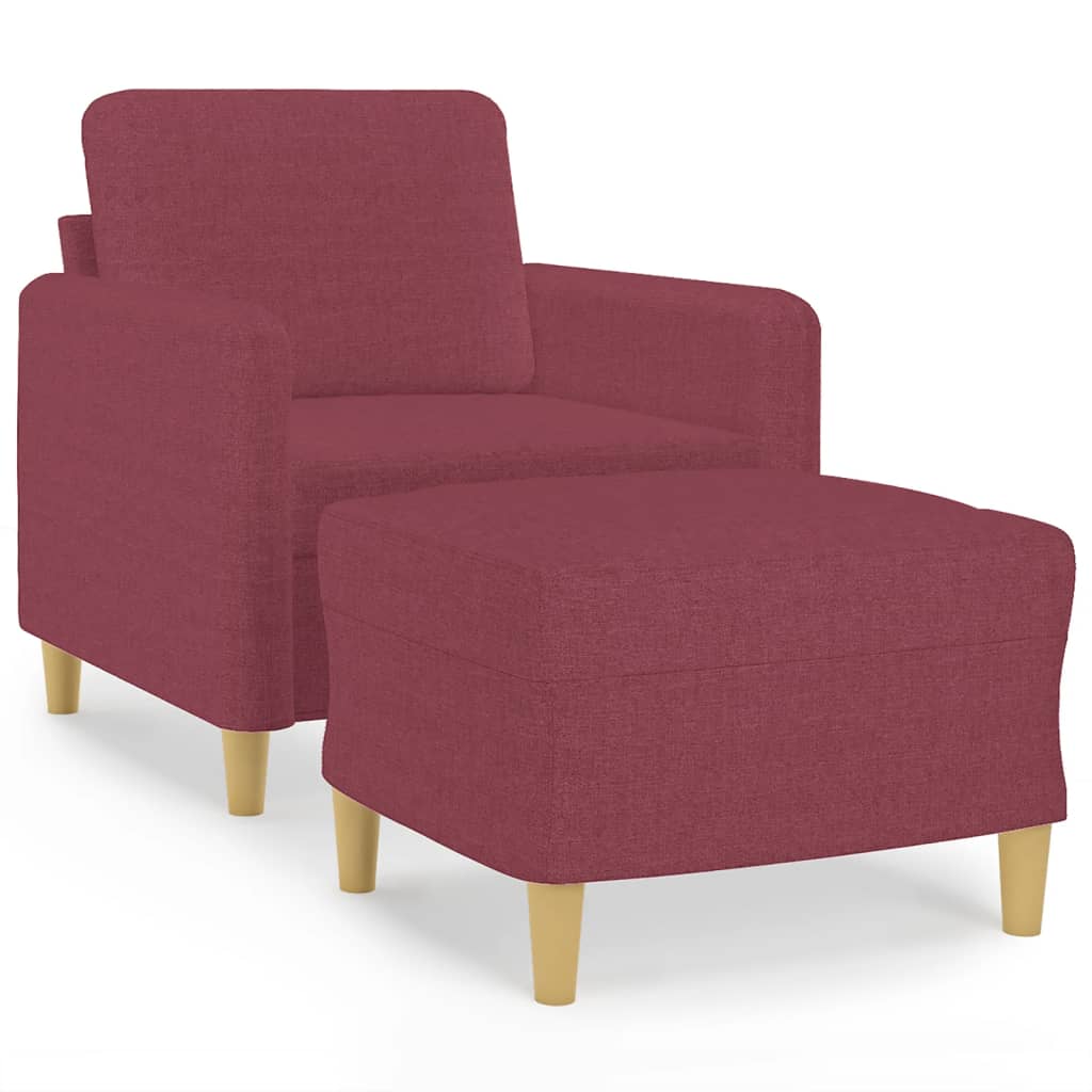 Fauteuil met voetenbank 60 cm stof wijnrood