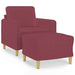 Fauteuil met voetenbank 60 cm stof wijnrood