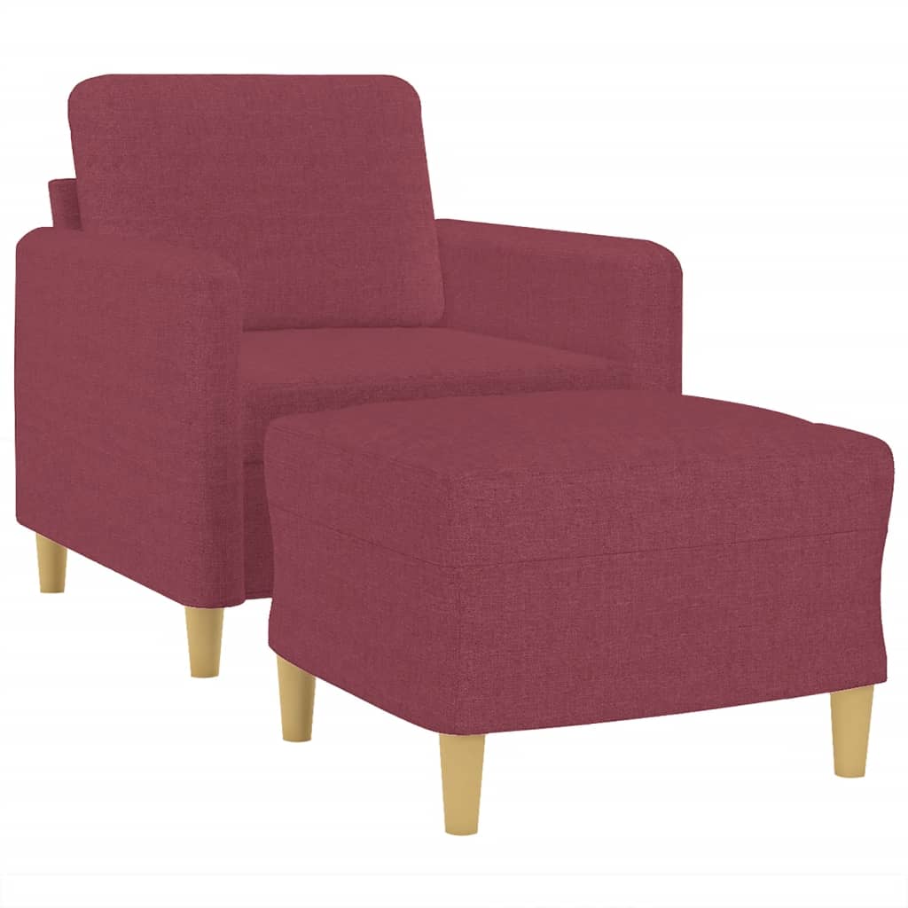 Fauteuil met voetenbank 60 cm stof wijnrood