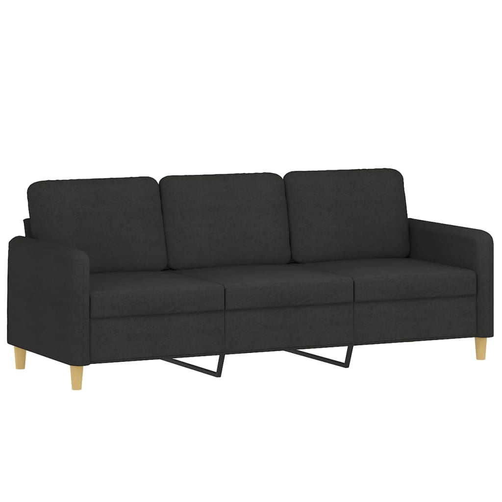 Driezitsbank met voetenbank 180 cm stof zwart