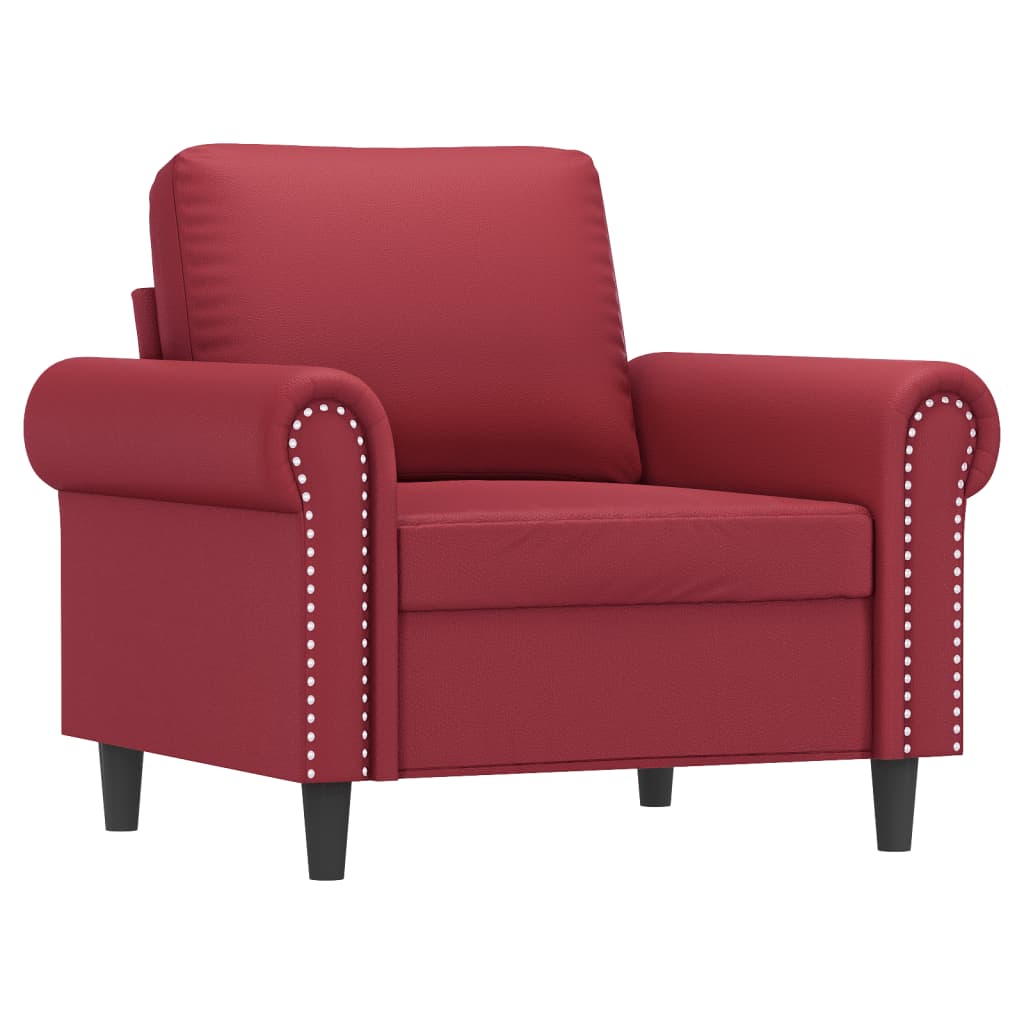 Fauteuil met voetenbank 60 cm kunstleer wijnrood