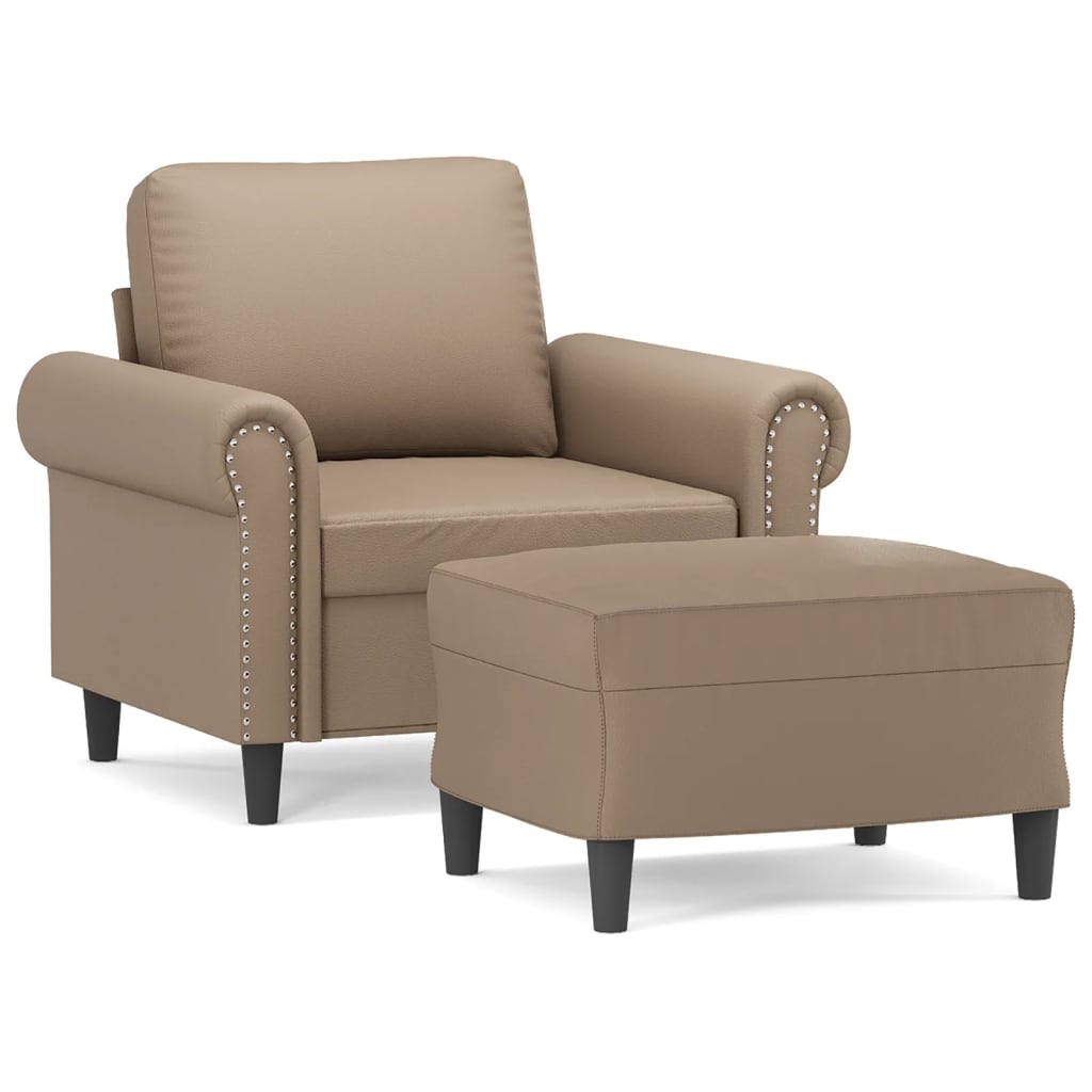 Fauteuil met voetenbank 60 cm kunstleer cappuccinokleurig