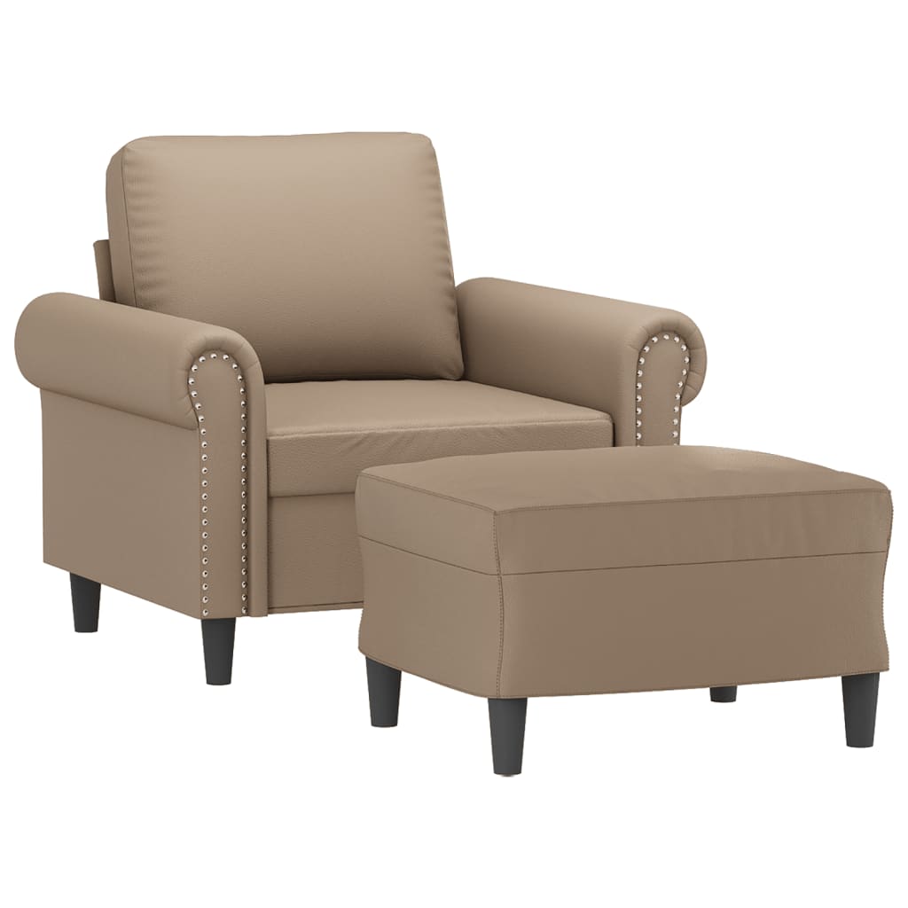Fauteuil met voetenbank 60 cm kunstleer cappuccinokleurig