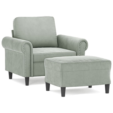 Fauteuil Met Voetenbank 60 Cm Fluweel Lichtgrijs