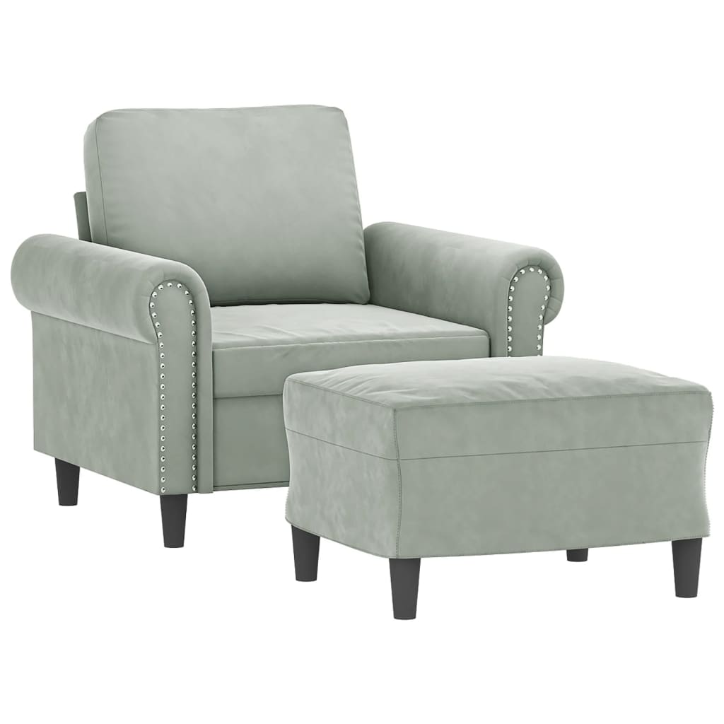 Fauteuil Met Voetenbank 60 Cm Fluweel Lichtgrijs