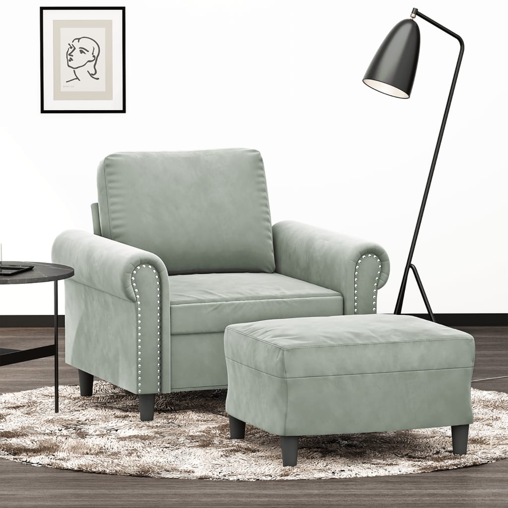 Fauteuil Met Voetenbank 60 Cm Fluweel Lichtgrijs