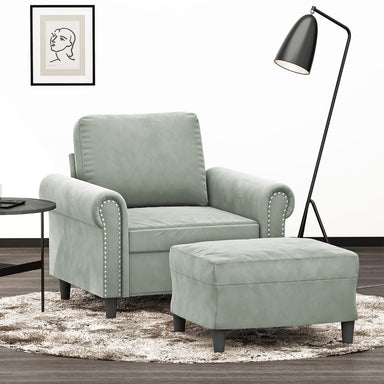 Fauteuil Met Voetenbank 60 Cm Fluweel Lichtgrijs