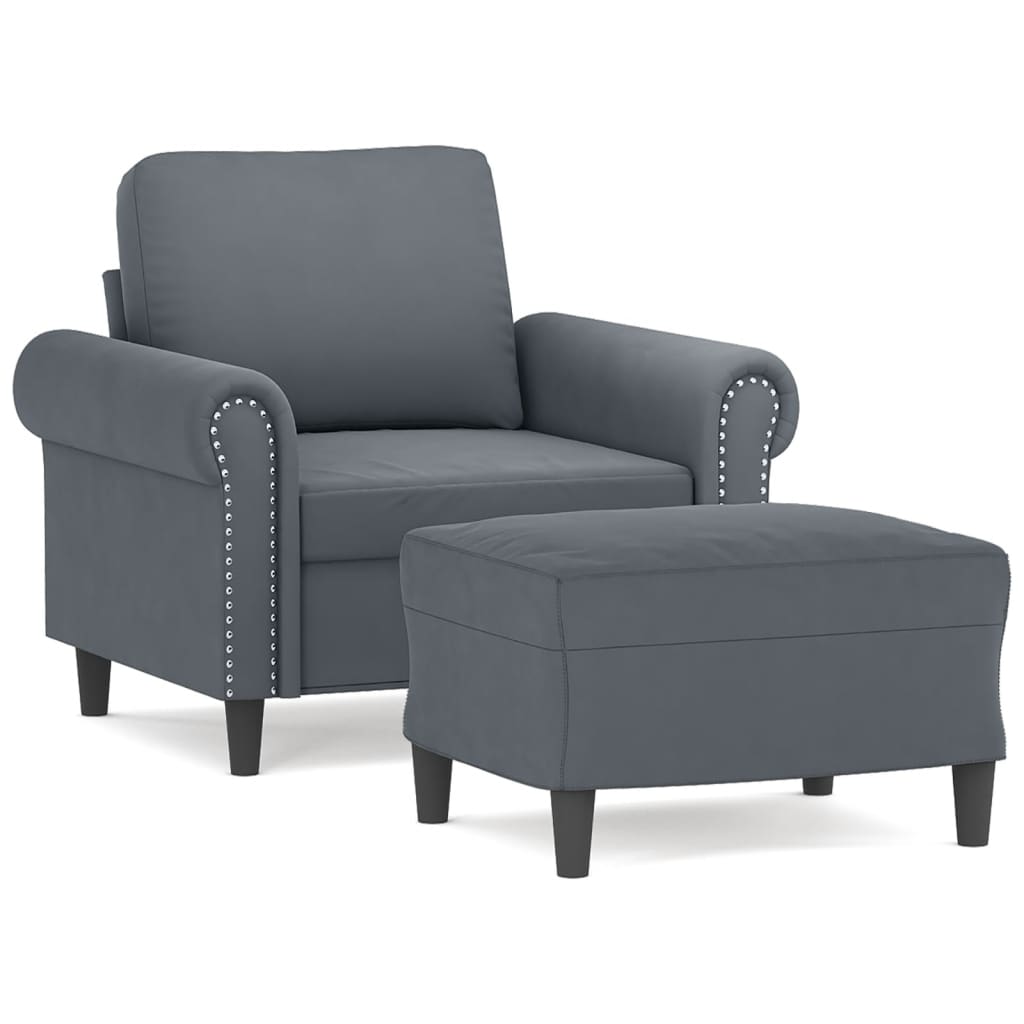 Fauteuil met voetenbank 60 cm fluweel donkergrijs